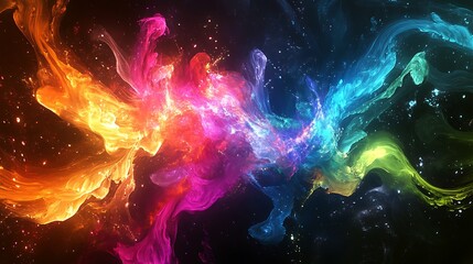 Poster - Abstract cosmic artwork depicting a vibrant nebula with swirling colors star-like elements.