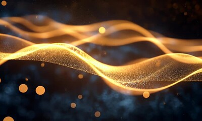 Wall Mural - A shimmering abstract landscape of golden particles and waves, evoking a sense of depth and movement.