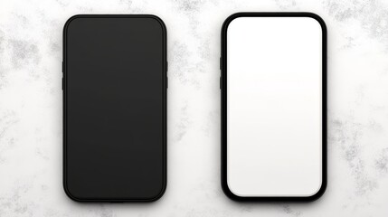 Poster - Two Smartphones Displaying Black and White Screens on Marble