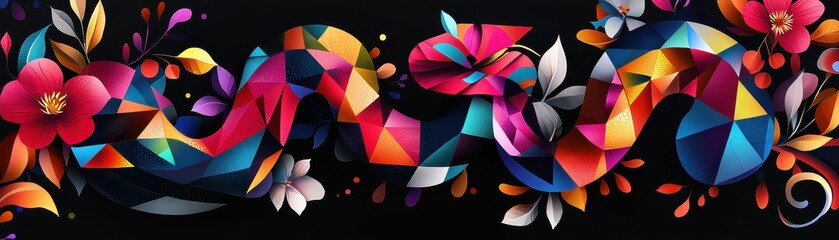 Poster - Creative Festive Snake Design Featuring Bold Geometric Shapes and Colorful Floral Elements