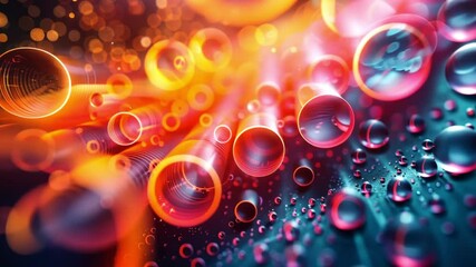 Poster - Abstract Glowing Tubes and Water Droplets