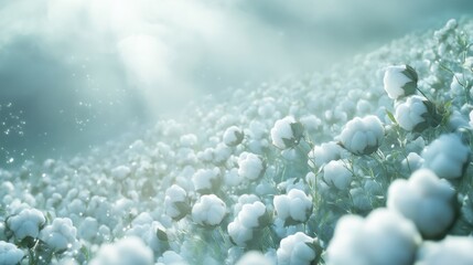 Wall Mural - Sunlit cotton field at sunrise, fluffy white bolls ready for harvest.