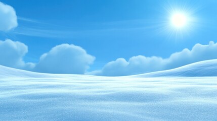 Wall Mural - Sunny winter landscape, snow covered hills and bright blue sky.