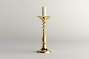 Wall Mural - A tall golden candlestick holds a single white candle