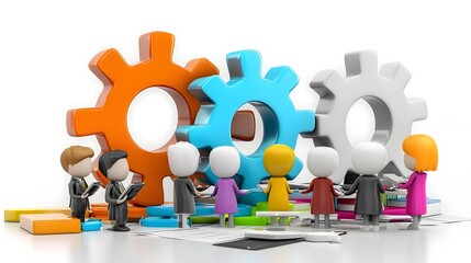 Leinwandbilder - A group of creative 3D cartoon characters enthusiastically discussing and planning innovative business strategies  showcasing teamwork  and a dynamic