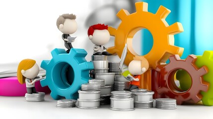 Leinwandbilder - Colorful 3D Cartoon Characters Collaborating and Planning Innovative Business Strategies and Solutions in a Vibrant Dynamic Meeting Background Setting