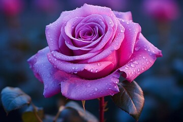 Wall Mural - Close-up of a Blooming Pink Rose at Twilight