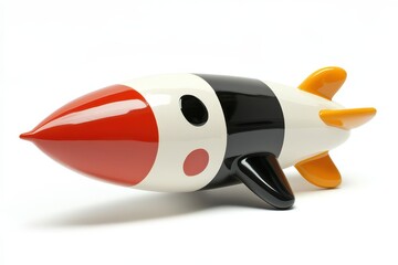 Poster - A stylized red white and black rocket toy