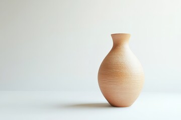 Wall Mural - A light brown ceramic vase stands on a white background