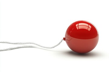 Wall Mural - Red sphere attached to a white rope on white background