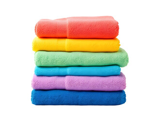 Stack of colorful towels isolated on transparent background, Cut out