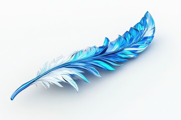 Wall Mural - A single stylized blue and white feather rests on white