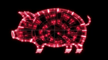 Poster - Red Neon Piggy Bank Digital Art Abstract Design