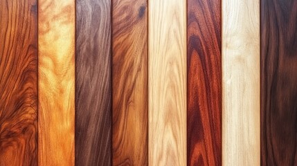 Wall Mural - Various wood planks with different colors and grain patterns arranged vertically.