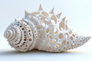 Canvas Print - Intricate White Seashell with Numerous Holes and Spikes