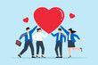 © VZ_Art - Flat illustration of business people hold large heart symbolizing gratitude and appreciation for sharing success