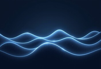 Poster - White Glowing Wave Icons: Minimalist Vector, Dark Blue Background, Line Work, Simple Graphic, Abstract Symbols, Modern Design, Clean Style, Line Art Icon Set

