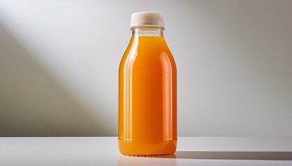 Wall Mural - Refreshing orange juice bottle on a white background.  Perfect for a healthy lifestyle.