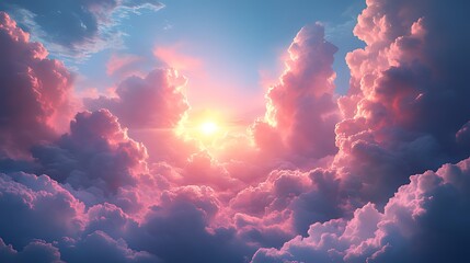 Wall Mural - pink sunset cloudscape, aerial view, heaven, background