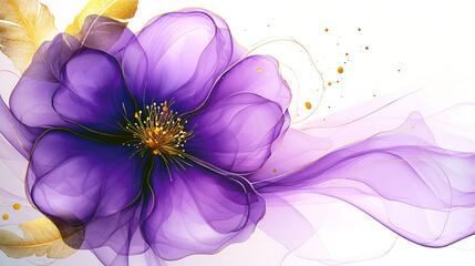 Wall Mural - Purple Abstract Flower with Gold Accents: Elegant Botanical Wall Art Print