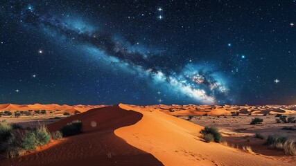 Wall Mural - desert at night with beautiful orange sand dunes seamless looping overlay 4k virtual video animation background
