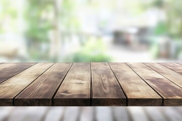 Wall Mural - Rustic wooden table, blurred park background, product display