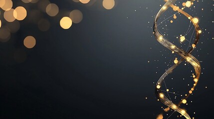 Abstract golden helix with bokeh lights on dark background.