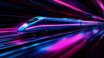 Wall Mural - High-Speed Train: Futuristic Neon Lights, Dynamic Motion Blur