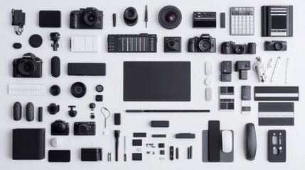 Poster - Film editing equipment arranged on a modern studio desk.
