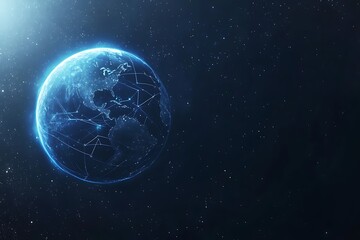 Wall Mural - Global Network: Earth with Interconnected Digital Lines in Space