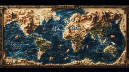 Detailed Relief Map Depicting Global Topography in Rich Detail