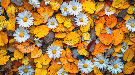 Sticker - Autumn Daisies and Leaves: A Stunning Floral Display of Fall's Beauty