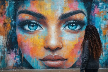 Poster - Advocate standing in front of a colorful mural, symbolizing change,