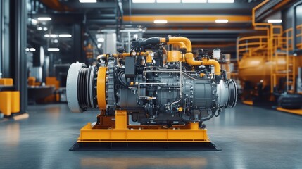 Poster - Industrial diesel generator engine with labels and safety markings.