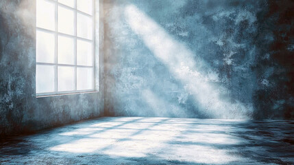 Wall Mural - Sunlit Industrial Interior: A Grunge Room with Concrete Walls and a Large Window