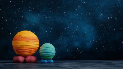 Wall Mural - Two colorful eggs resting on a surface under a starry night sky background