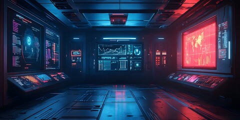 Poster - Futuristic room with a large monitor on the wall