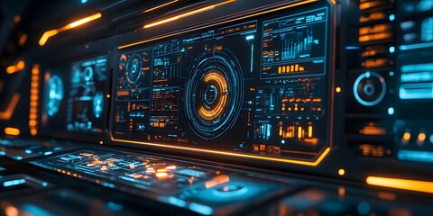 Poster - Computer monitor with a blue background and orange and yellow colors
