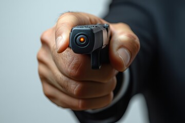 Poster - Standing in a boardroom, holding a remote control or laser pointer, ready to present,