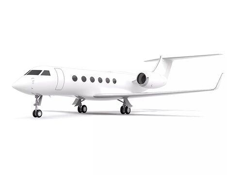 3D vector illustration of a white airplane flying in the air, side view, on a pure white background, high-resolution photography. 