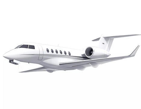 3D vector illustration of a white airplane flying in the air, side view, on a pure white background, high-resolution photography. 