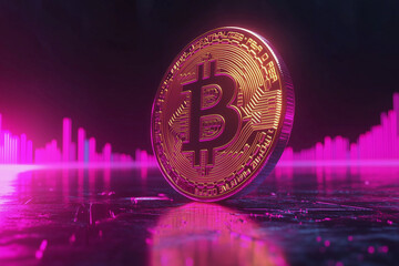 Aufkleber - coin with the letter B on it is floating on a surface. The coin is surrounded by a pink background and he is glowing