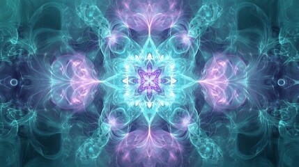 Poster - Symmetrical fractal pattern in aqua and purple shades with a central star