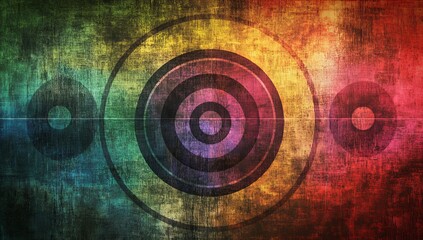 Poster - Abstract grunge background with concentric circles and vibrant color palette.