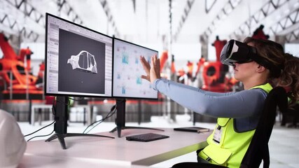 Aufkleber - Virtual Reality Headset And Industrial Car Factory