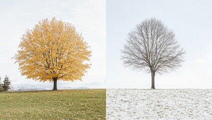 Poster - Single tree autumn to winter transition.