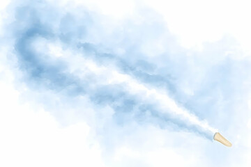 Wall Mural - Abstract Blue Smoke Trail Emanates From a Cone Shaped Object on a White Background