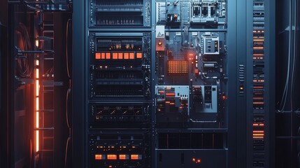 Poster - Industrial electrical control cabinet with complex wiring, illustrating the detailed setup and advanced technology used for commercial building applications