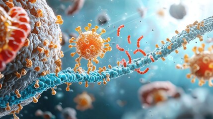 Aufkleber - Hmpv virus attachment to human cell receptors a close-up view of viral interaction in a microscopic environment