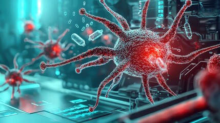 Aufkleber - Spreading of hmpv virus in air concept image of viral transmission in a digital environment